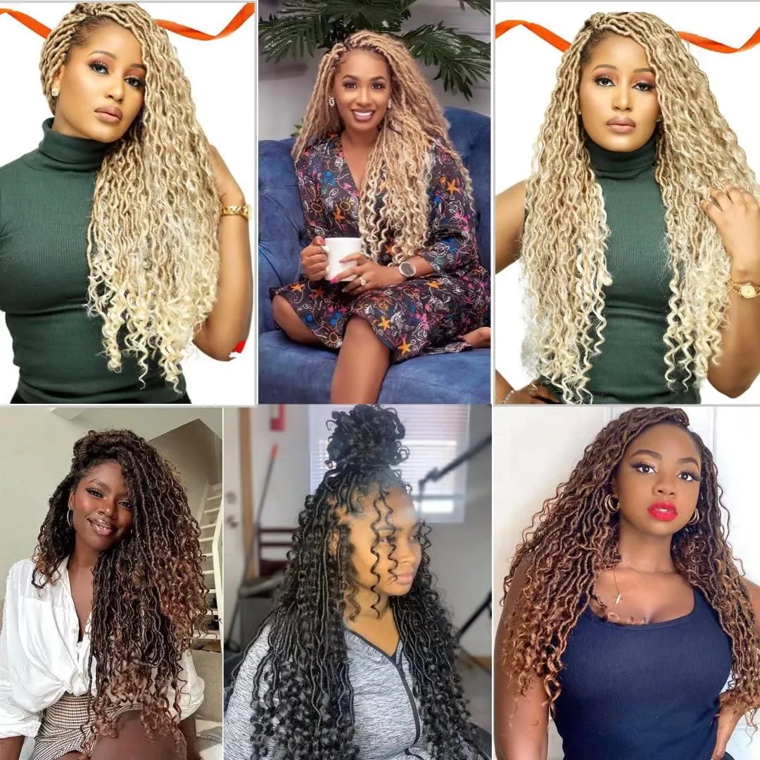 8 Packs Boho Goddess 22" Blonde River Locs Crochet with Curly Hair in Ends Boho Faux Locs Synthetic Hair(22inch 27/613#)