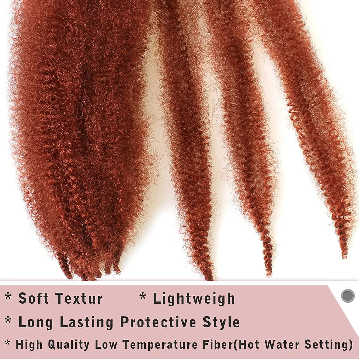 8 Packs Copper Red Springy Afro Twist Crochet Hair 24 Inch Pre-Separated Spring Twist Hair Marley Crochet Braiding For Distressed Soft Locs Hair Extension For Women(8 Strands/Pack,350#)