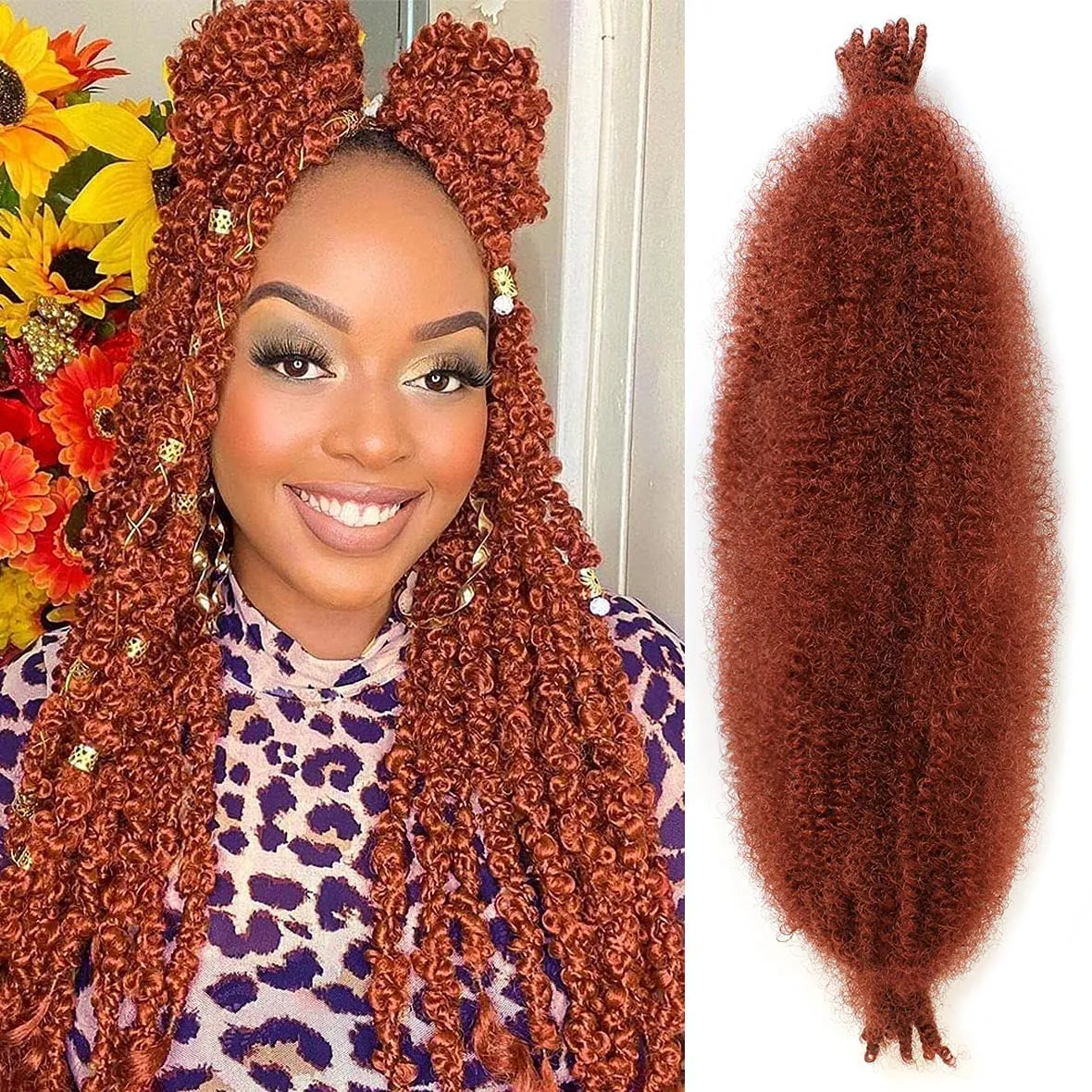 8 Packs Copper Red Springy Afro Twist Crochet Hair 24 Inch Pre-Separated Spring Twist Hair Marley Crochet Braiding For Distressed Soft Locs Hair Extension For Women(8 Strands/Pack,350#)