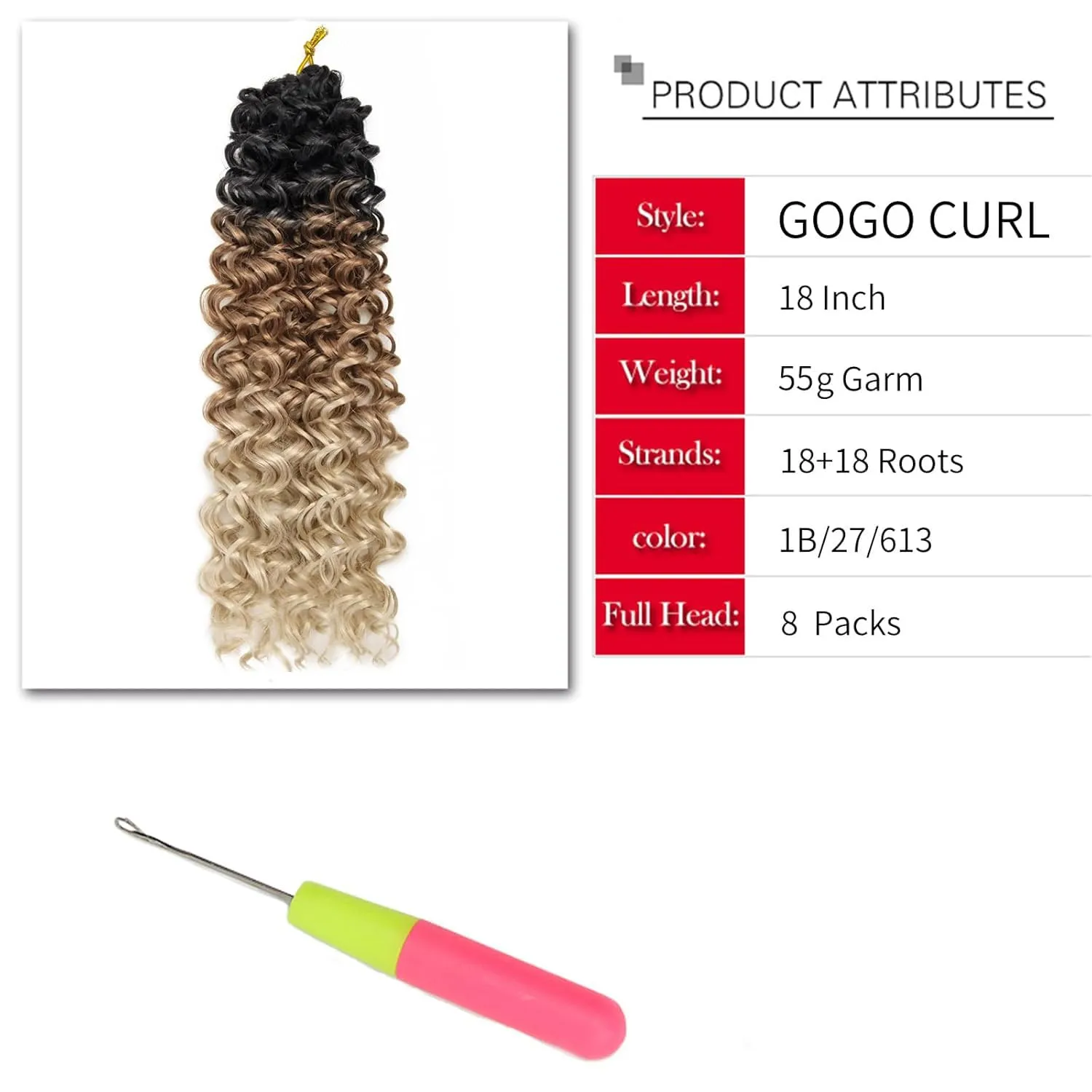 8 Packs Curly Crochet Hair GoGo Curl Crochet hair for Black Women Deep Wave Braiding hair,Synthetic Bohemian Crochet Braid Water Wave Crochet hair Extensions (1B/27/613, 18inch)