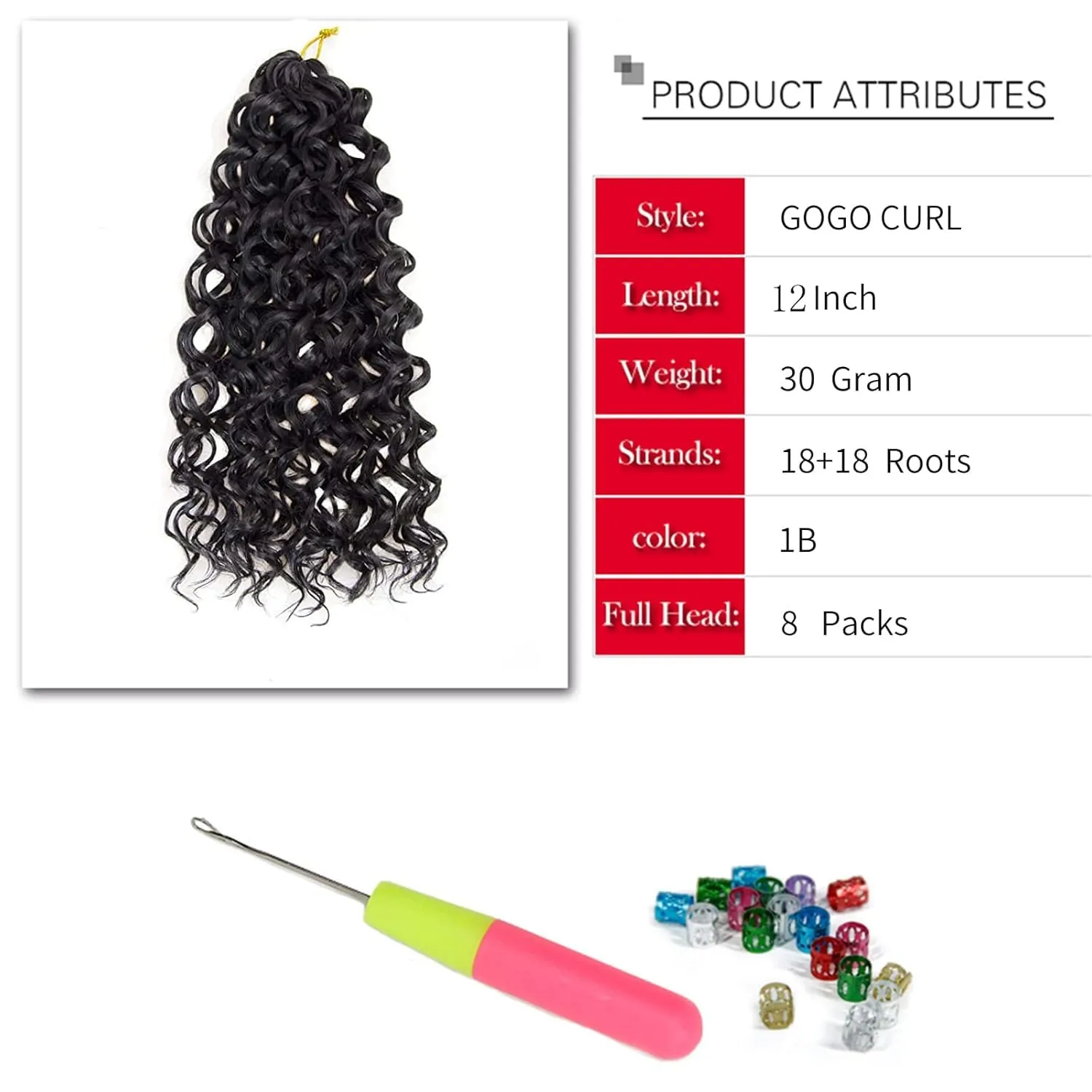 8 Packs Curly Crochet Hair GoGo Curl Crochet hair for Women Deep Wave Braiding hair,Synthetic Bohemian Crochet Braid Water Wave Crochet hair Extensions (12inch, 1B)