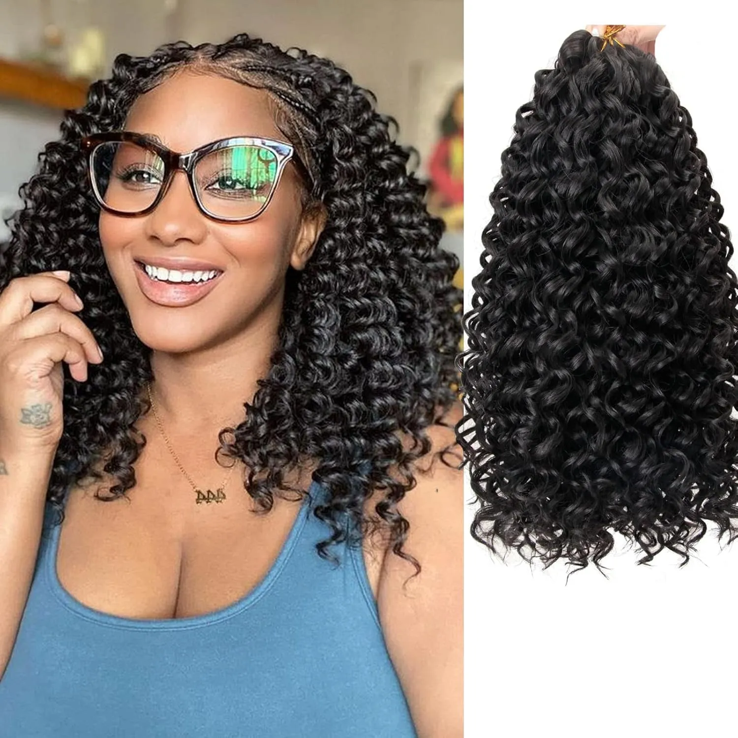 8 Packs Curly Crochet Hair GoGo Curl Crochet hair for Women Deep Wave Braiding hair,Synthetic Bohemian Crochet Braid Water Wave Crochet hair Extensions (12inch, 1B)
