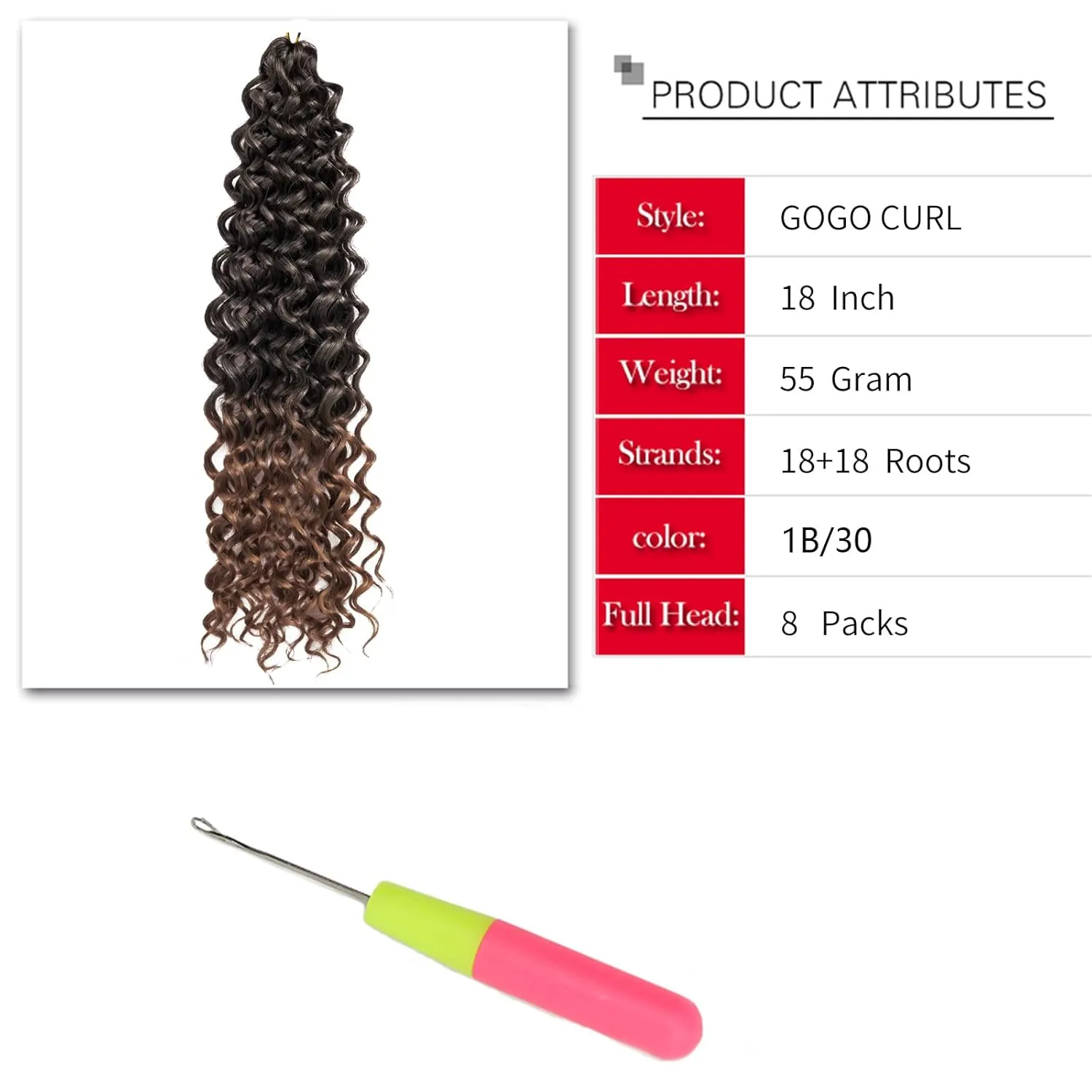 8 Packs Curly Crochet Hair GoGo Curl Crochet hair for Women Deep Wave Braiding hair,Synthetic Bohemian Crochet Braid Water Wave Crochet hair Extensions (1B/30, 18inch)