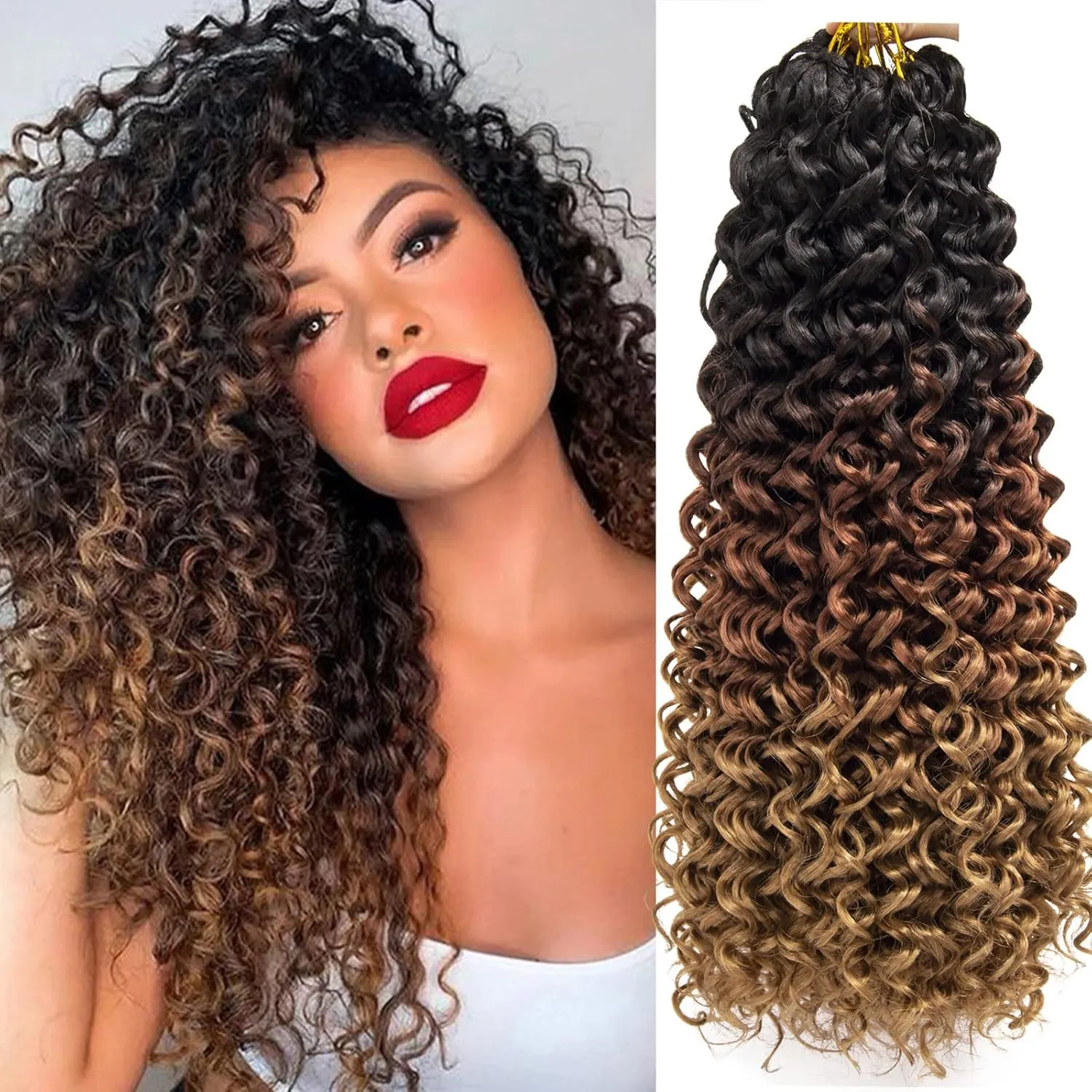 8 Packs Curly Crochet Hair GoGo Curl Crochet hair for Women Deep Wave Braiding hair,Synthetic Bohemian Crochet Braid Water Wave Crochet hair Extensions(18inch, 1B/30/27)