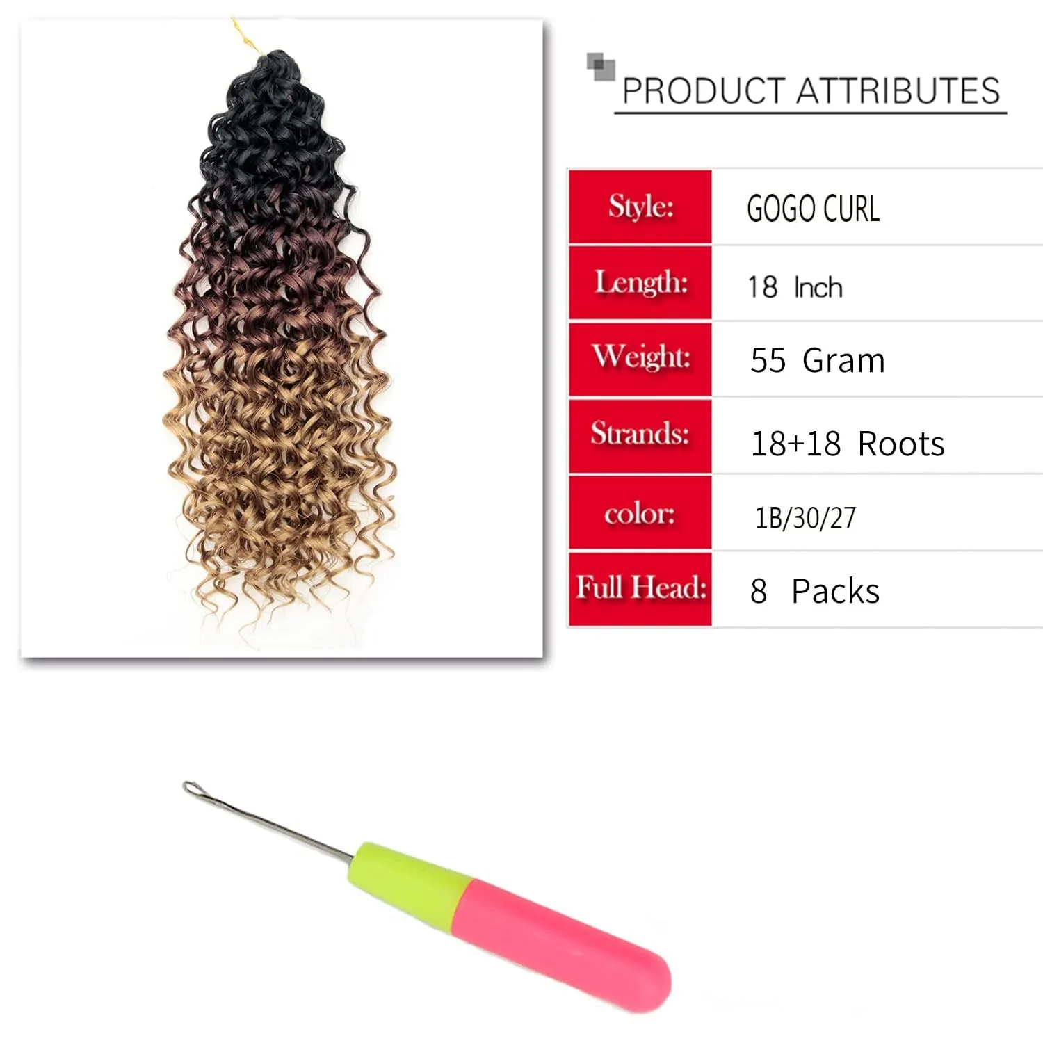 8 Packs Curly Crochet Hair GoGo Curl Crochet hair for Women Deep Wave Braiding hair,Synthetic Bohemian Crochet Braid Water Wave Crochet hair Extensions(18inch, 1B/30/27)