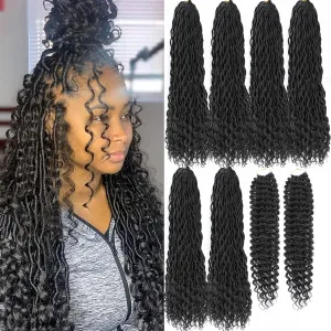 8 Packs New Goddess Locs Crochet Hair 22 Inch River Locs Crochet Braids Bohemian Faux Locs Crochet with Curly Ends Pre-looped Boho Style Synthetic Braids for Black Women(1B#)
