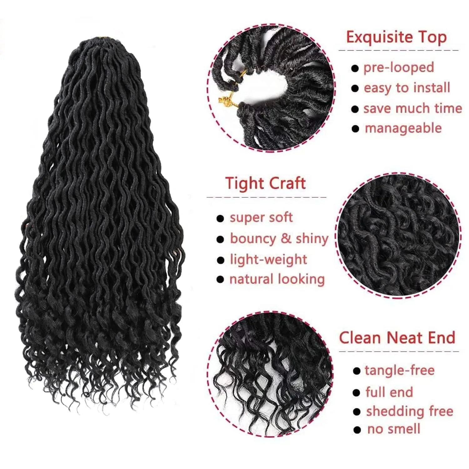 8 Packs New Goddess Locs Crochet Hair 22 Inch River Locs Crochet Braids Bohemian Faux Locs Crochet with Curly Ends Pre-looped Boho Style Synthetic Braids for Black Women(1B#)