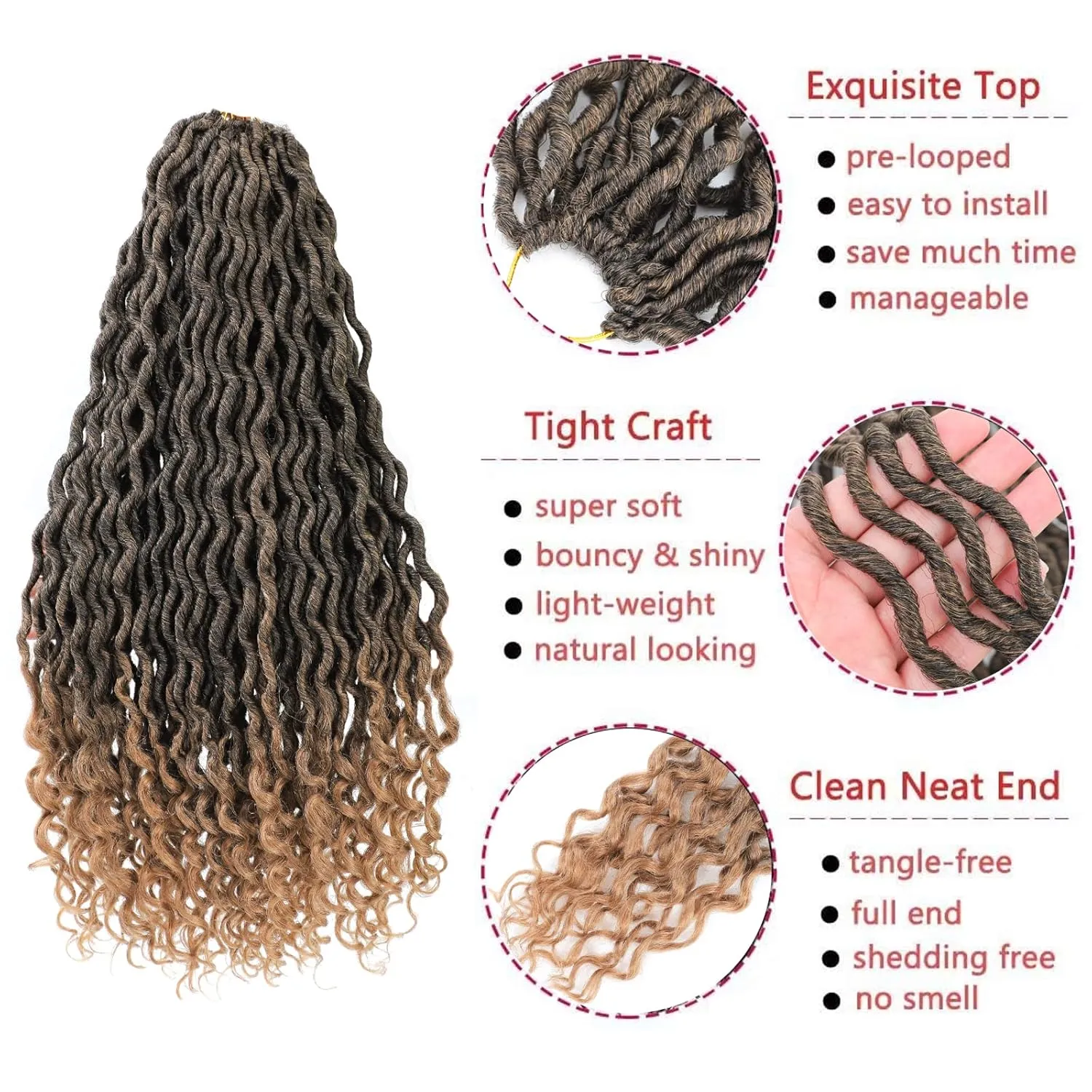 8 Packs New Goddess Locs Crochet Hair 22 Inch River Locs Crochet Braids Boho Style Synthetic Braids Ombre Blonde Bohemian Faux Locs Crochet with Curly Ends for Black Women(22inch #T1B/27,8packs)