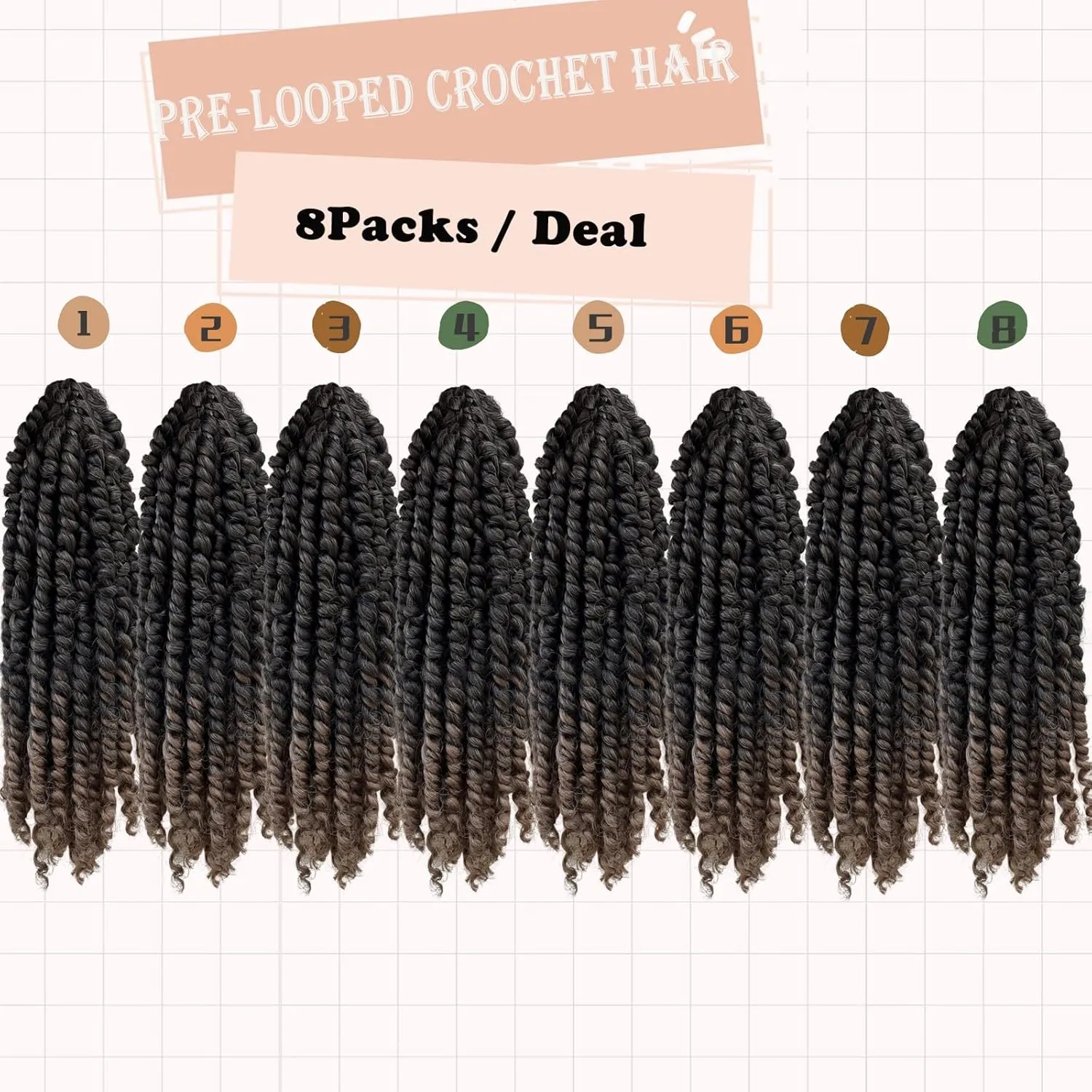 8 Packs Passion Twist Crochet Hair 8 Inch Pretwisted Crochet Passion Twist Hair Ombre Prelooped Short Passion Twist Hair Soft Crochet Braids Hair for Women #T1B/27