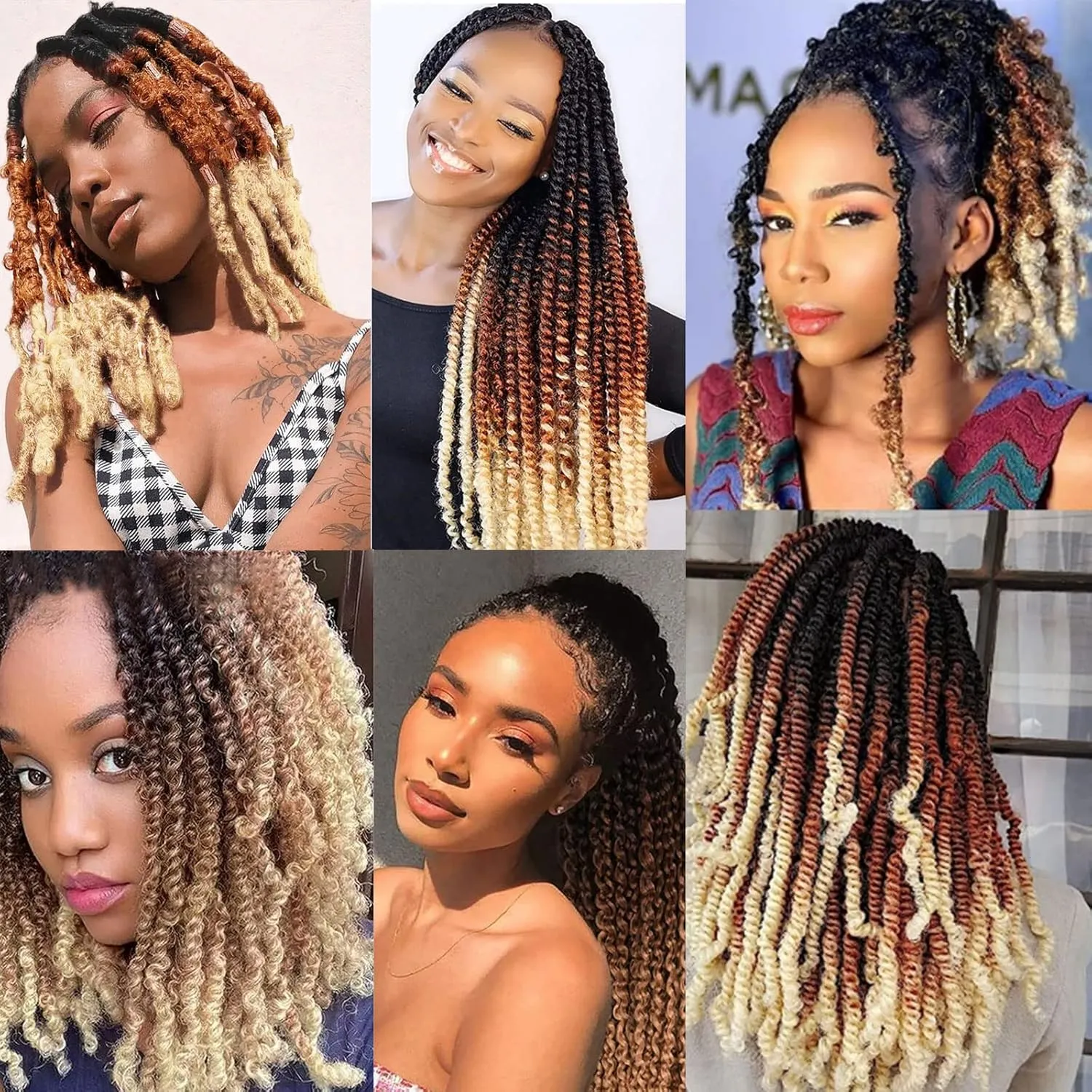 8 Packs Pre-Separated Springy Afro Twist Hair 16 Inch 3 Tones Spring Twist Hair For Distressed Soft Locs Marley Twist Braiding Hair Synthetic Hair Extension For Black Women (8 Strands/Pack,1B27613#)