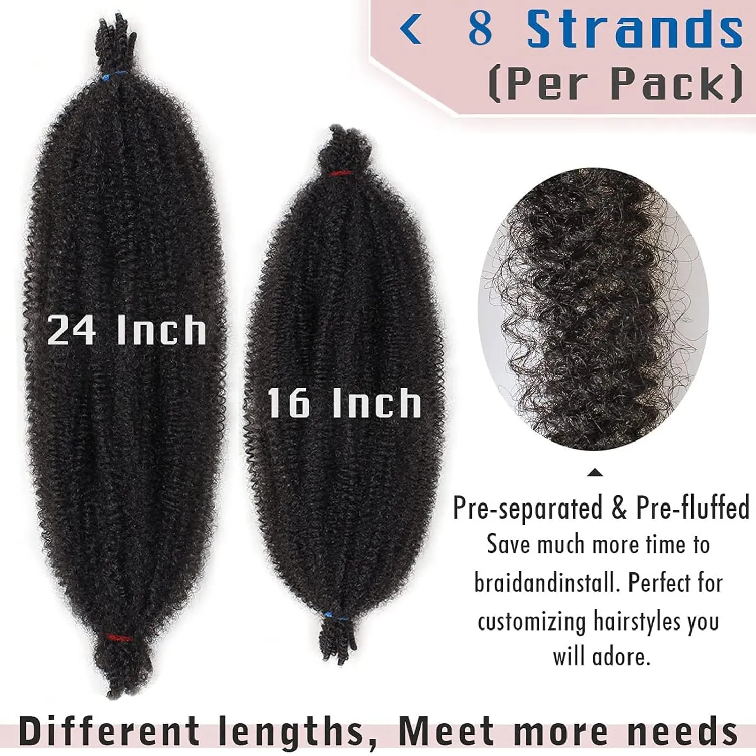 8 Packs Pre-Separated Springy Afro Twist Hair 16 Inch 3 Tones Spring Twist Hair For Distressed Soft Locs Marley Twist Braiding Hair Synthetic Hair Extension For Black Women (8 Strands/Pack,1B27613#)