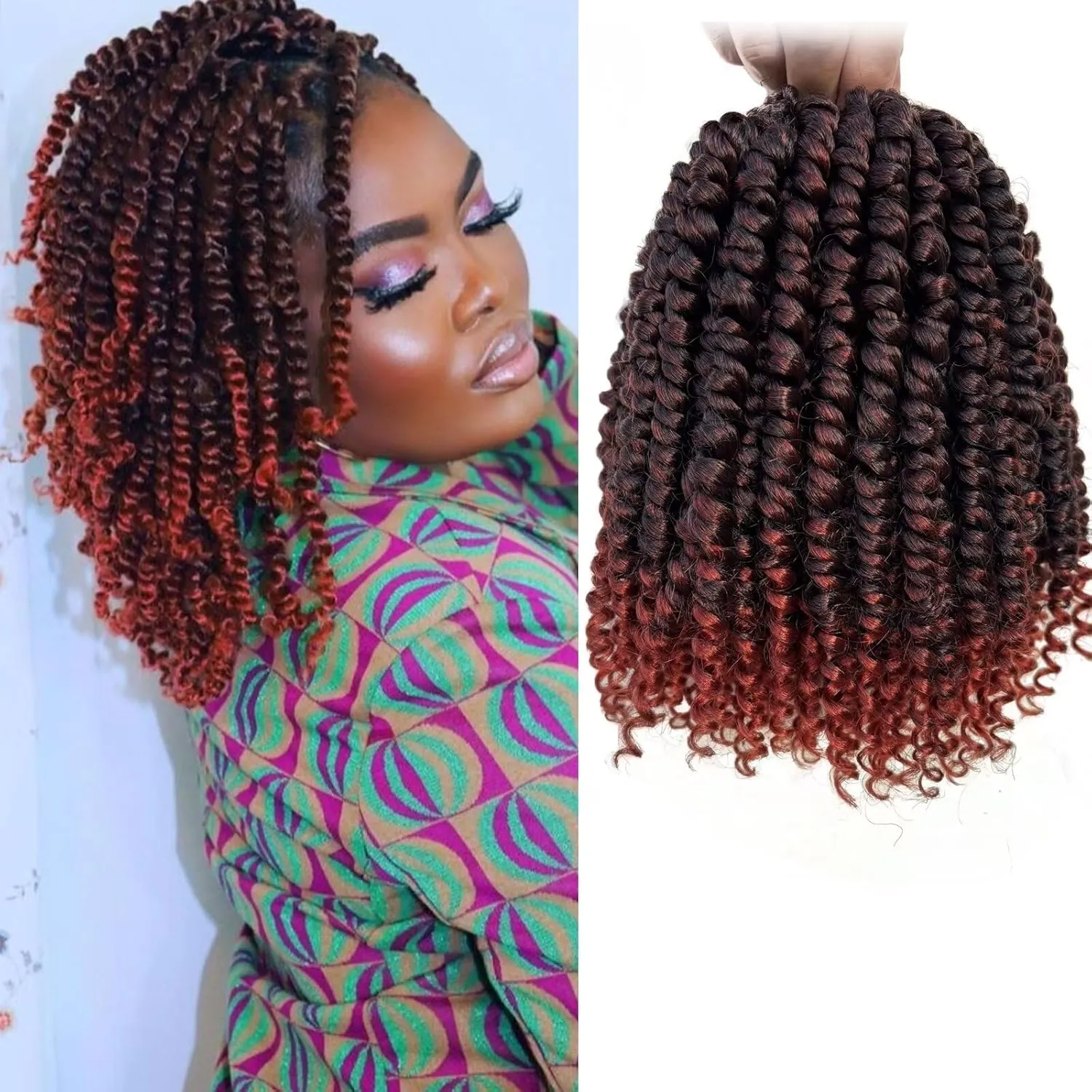 8 Packs Pretwisted Passion Twist Crochet Hair 8 Inch Pre Looped Crochet Passion Twist Hair Coppery Red Short Passion Twist Hair Soft Crochet Braids Hair for Women #T1B/350