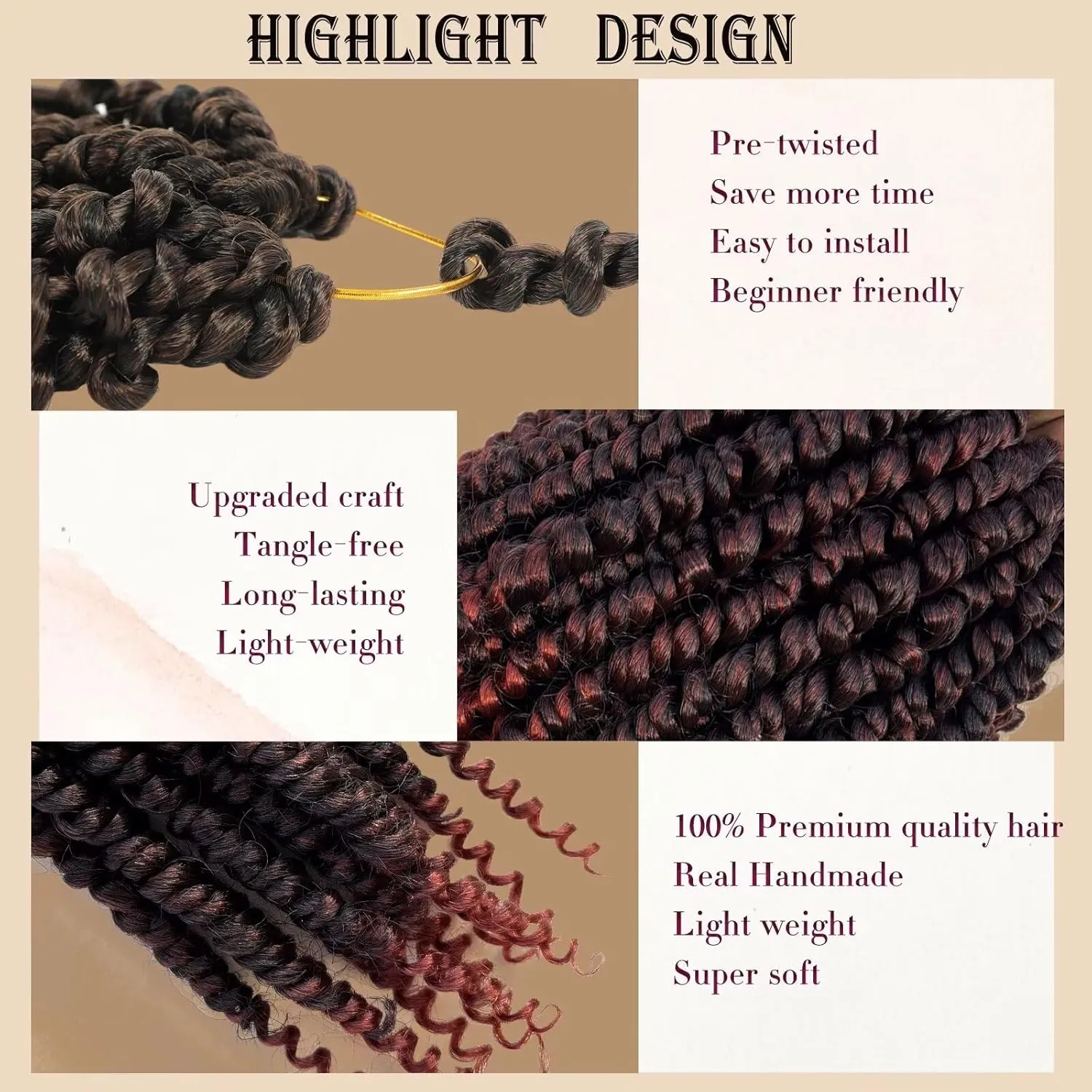8 Packs Pretwisted Passion Twist Crochet Hair 8 Inch Pre Looped Crochet Passion Twist Hair Coppery Red Short Passion Twist Hair Soft Crochet Braids Hair for Women #T1B/350