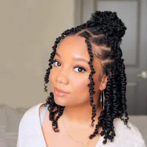 8 Packs Pretwisted Passion Twist Crochet Hair 8 Inch Pre Looped Crochet Passion Twist Hair Short Passion Twist Hair Soft Crochet Braids Hair for Women Natural Black