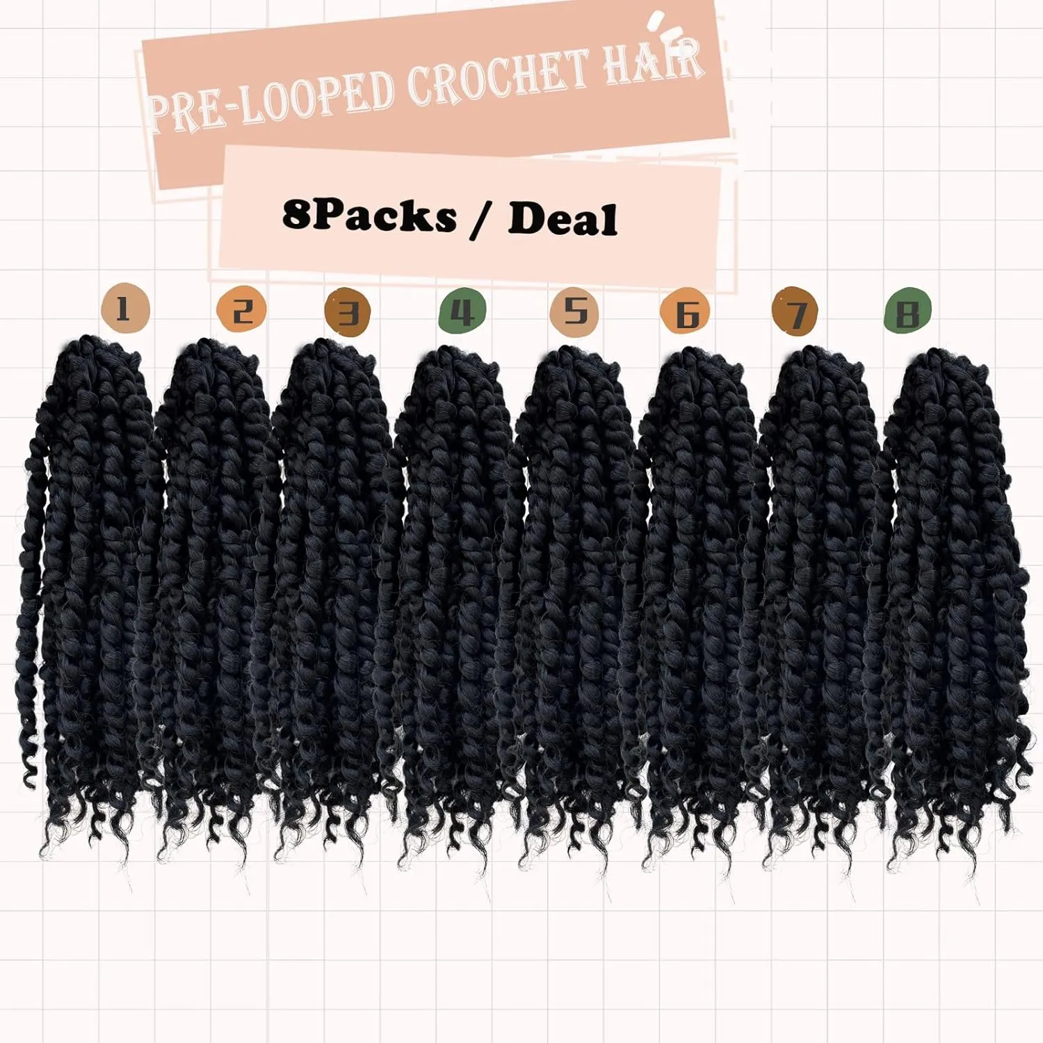8 Packs Pretwisted Passion Twist Crochet Hair 8 Inch Pre Looped Crochet Passion Twist Hair Short Passion Twist Hair Soft Crochet Braids Hair for Women Natural Black