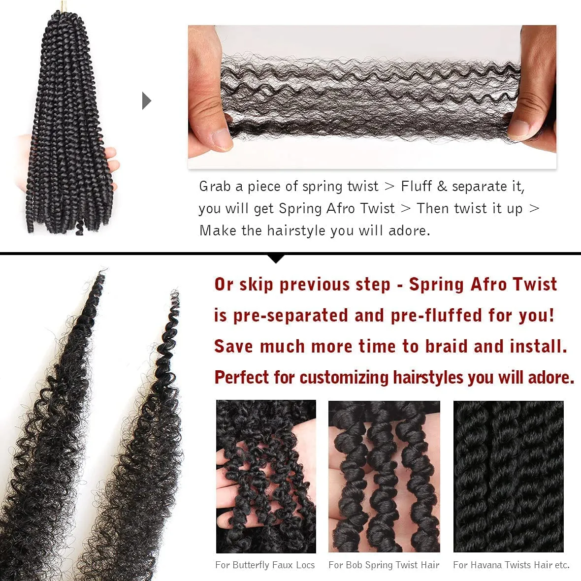 8 Packs Springy Afro Twist Hair Wine Red Spring Twist For Distressed Soft Locs 16 Inch Synthetic Pre-Separated Crochet Braiding Hair Long Marley Twist Hair Extension For Women(8 Strands/Pack,BUG#)