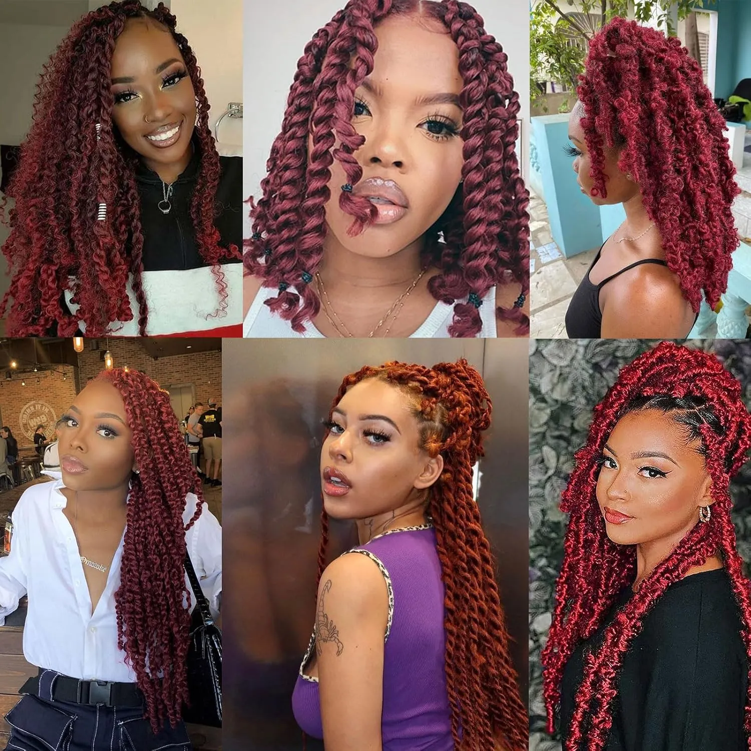 8 Packs Springy Afro Twist Hair Wine Red Spring Twist For Distressed Soft Locs 16 Inch Synthetic Pre-Separated Crochet Braiding Hair Long Marley Twist Hair Extension For Women(8 Strands/Pack,BUG#)