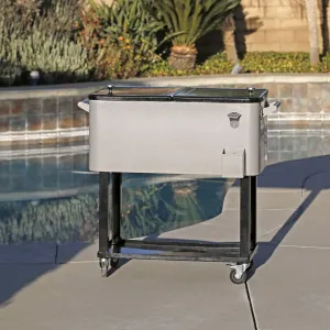 80 Quart Rolling Patio Cooler Ice Chest Beverage Cart, Party Drink Beverage Bar with Wheels with Shelf & Bottle Opener, Portable Outdoor Backyard Patio Deck Ice Tub Trolley