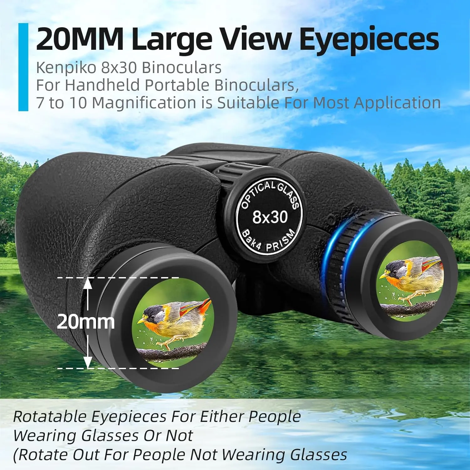 8x30 Binoculars for Adults, High Power Compact Binocular for Travel Hiking Concert Ship Cruise Hunting Bird Watching, Black Waterproof Binocular for Kid