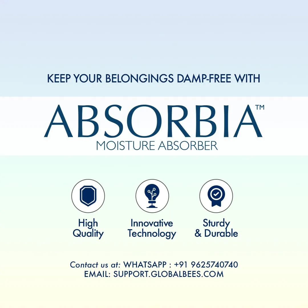 Absorbia Moisture Absorber Sachet -Pack of 6 (200ml Each) | Dehumidier for Bags, Suitcases Drawers & Absorbia Natural Camphor 20G X 3 | For cupboards and shoe closets | Air Freshener & Bug repellent