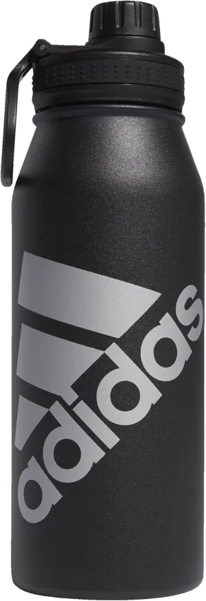 adidas 1 Liter (32 oz) Metal Water Bottle, Hot/Cold Double-Walled Insulated 18/8 Stainless Steel, Black/Silver Metallic, 32 Ounces