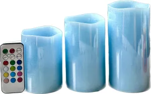 Adoria Light Blue Flameless Candles Set of 3, Real Wax Pillar Candles Remote and Timer,Ocean Scented,Tall 4/5/6inch, Color Changing,Well for Home Decor. Camping,Beach,Wedding