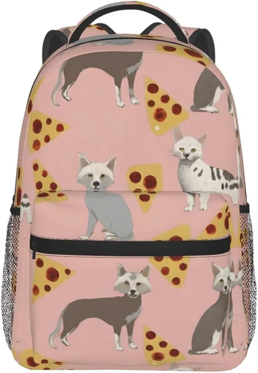 Adults Lightweight Chinese Crested Dog Pizza Art Rucksacks Large Capacity Bookbag With Adjustable Shoulder Straps for Trekking Outdoors Bicycle
