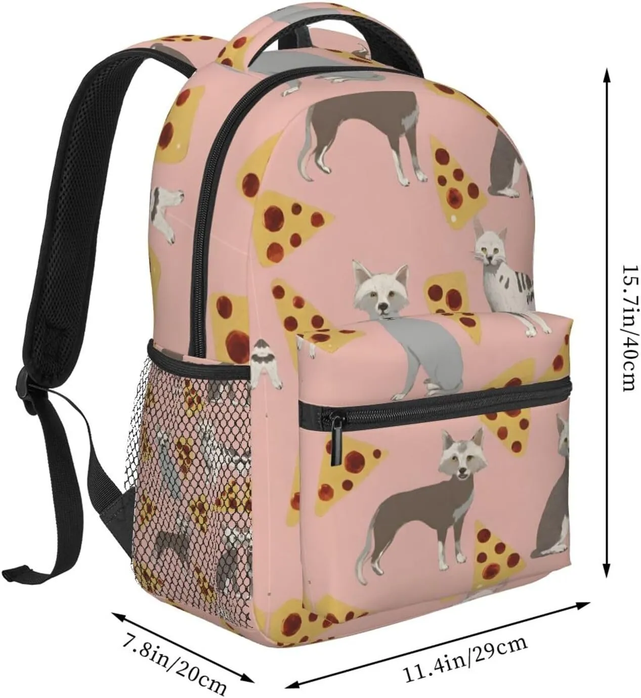 Adults Lightweight Chinese Crested Dog Pizza Art Rucksacks Large Capacity Bookbag With Adjustable Shoulder Straps for Trekking Outdoors Bicycle