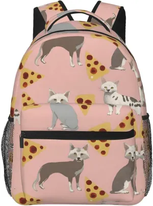 Adults Lightweight Chinese Crested Dog Pizza Art Rucksacks Large Capacity Bookbag With Adjustable Shoulder Straps for Trekking Outdoors Bicycle