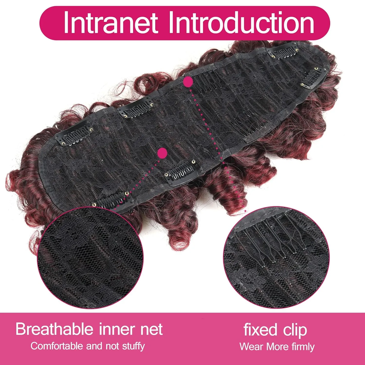 Afro Curly Mohawk Hair Extensions for Black Women Short Mohawk Ponytail Wig with Bangs, Deep Curl Clip on Mohawk Mix Burgundy to Black Faux Hawk Clip in Hair Pieces for Women Girls (1B/BUG)