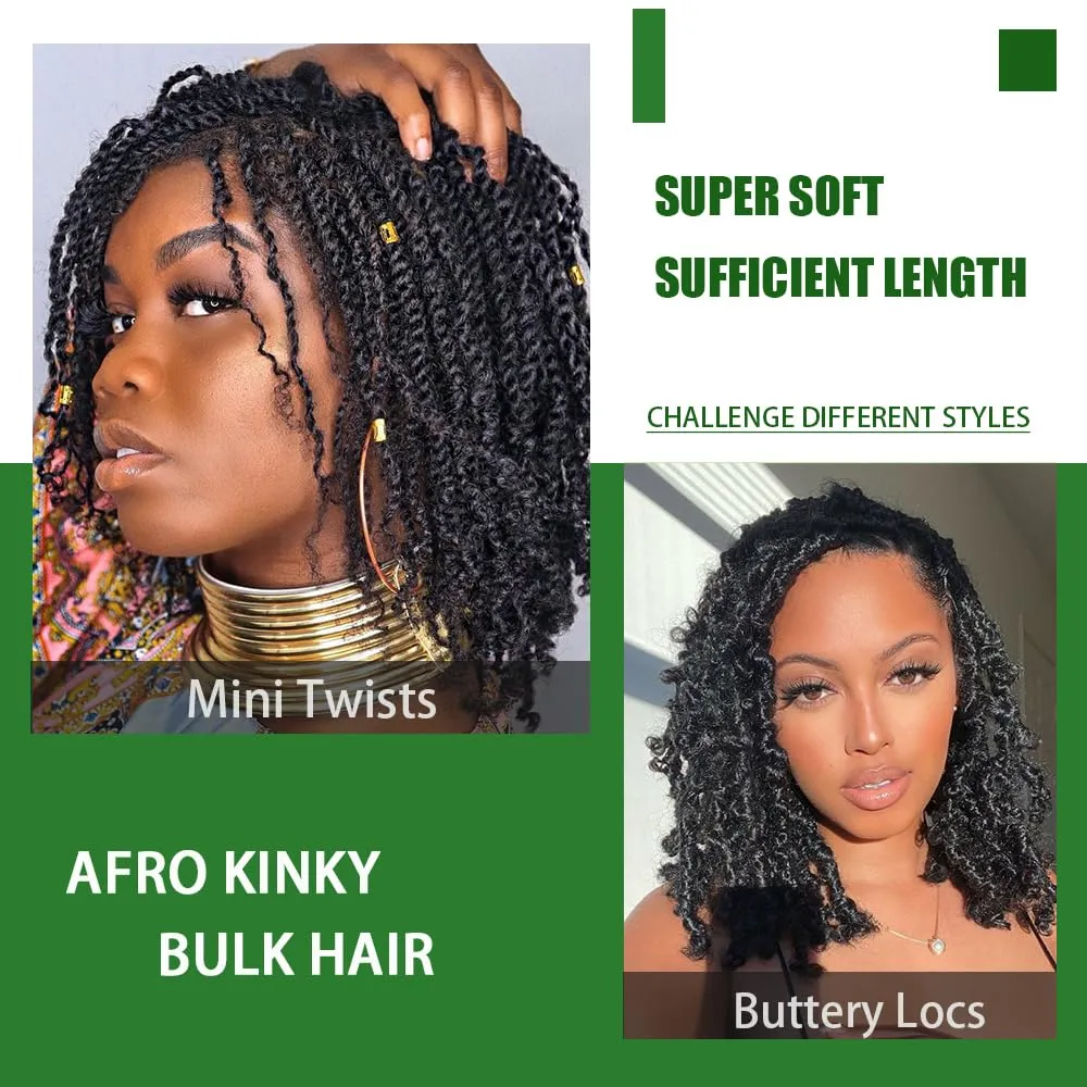Afro Kinky Bulk Hair For Dreadlock Extensions Repair Locs,Twist Braiding, 100% Handmade Braiding Hair 30Grams each bundles Total (16Inch #BUG 4Bundles/Pack)