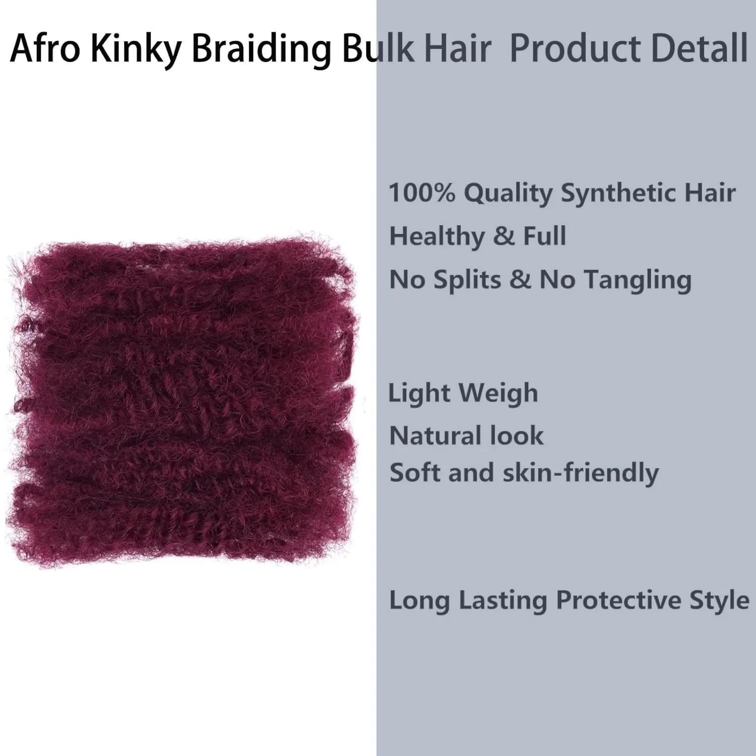 Afro Kinky Bulk Human Hair - 30g/Pack Natural Black 100% Human Hair for Dreadlocks & Loc Extensions Faux Locs Braiding Twist Afro Kinky Bulk Can Dye and Bleach (Wine Red/BUG#)