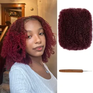 Afro Kinky Bulk Human Hair - 30g/Pack Natural Black 100% Human Hair for Dreadlocks & Loc Extensions Faux Locs Braiding Twist Afro Kinky Bulk Can Dye and Bleach (Wine Red/BUG#)