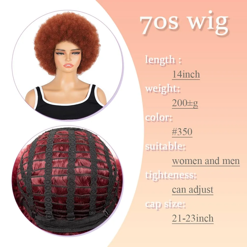 Afro Wig For Black Women Short Curly Afro Kinky Wig Large Bouncy And Soft Natural Looking Synthetic Wigs For Daily And Party Halloween Costume Use (#350)