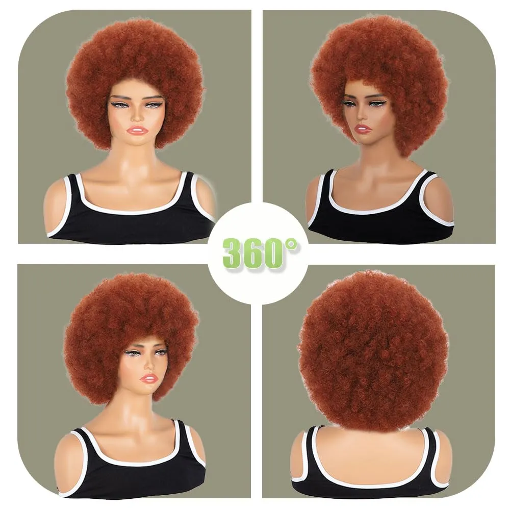 Afro Wig For Black Women Short Curly Afro Kinky Wig Large Bouncy And Soft Natural Looking Synthetic Wigs For Daily And Party Halloween Costume Use (#350)