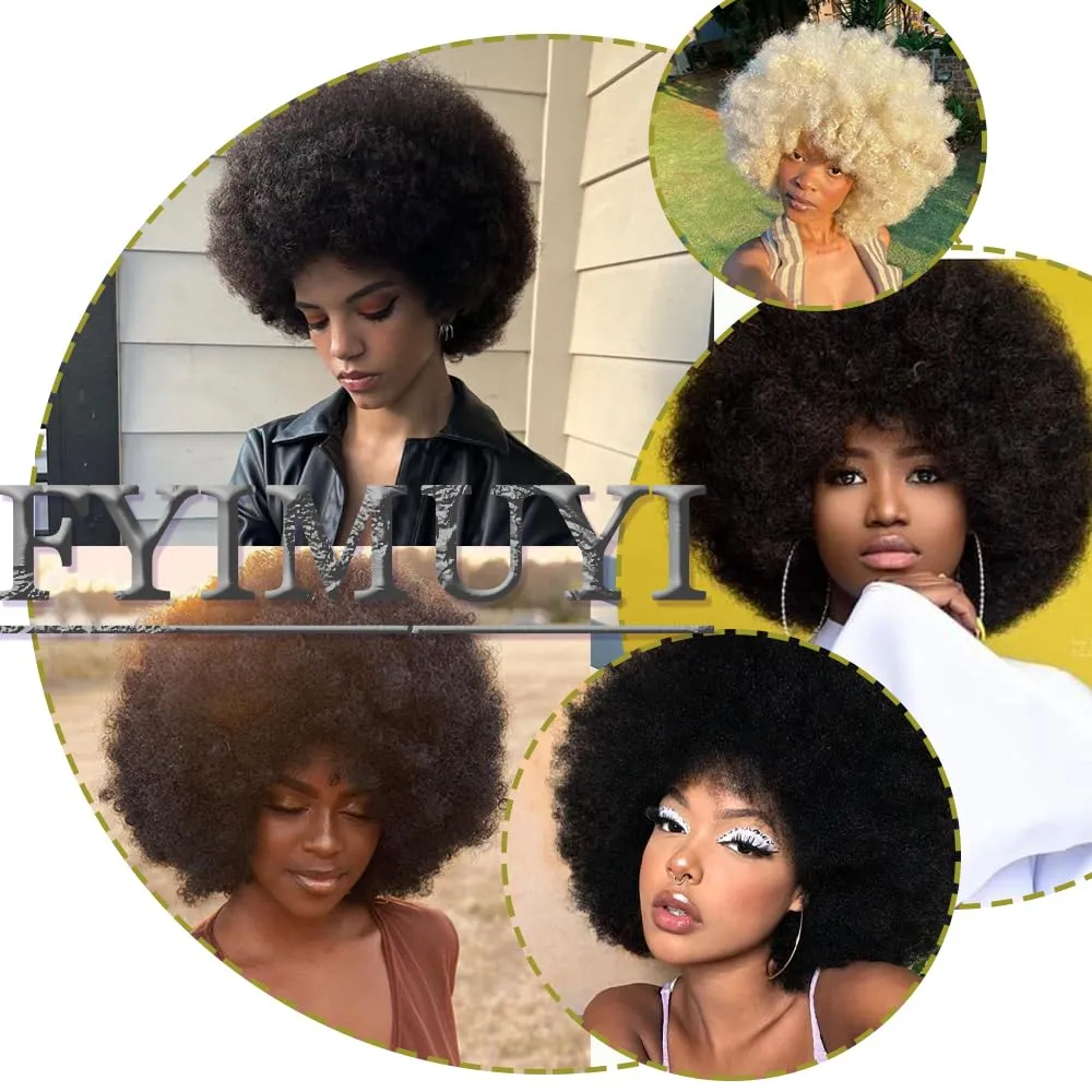Afro Wig For Black Women Short Curly Afro Kinky Wig Large Bouncy And Soft Natural Looking Synthetic Wigs For Daily And Party Halloween Costume Use (#350)