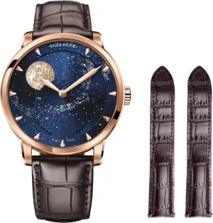 AGELOCER Luxury Automatic Mechanical Watch, Original Men Watch with 3D Starry Sky Moon Phase Watch Dial Skeleton Leather Men's Wrist Watch