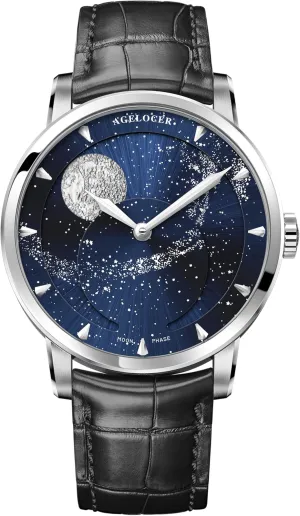 AGELOCER Luxury Automatic Mechanical Watch, Original Men Watch with 3D Starry Sky Moon Phase Watch Dial Skeleton Leather Men's Wrist Watch