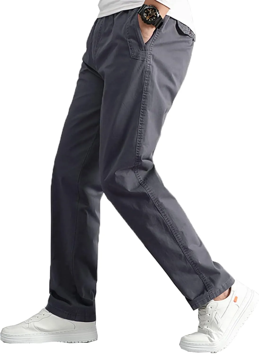 AIFARLD Mens Cargo Pants Elastic Waist Pants Sport Jogger Long Trousers for Hiking Fishing Running Workout