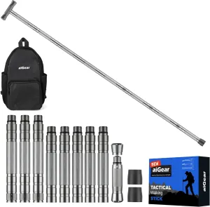 aiGear Tactical Hiking Walking Staff - Outdoor Trekking Poles Adjustable Tactical Hiking Stick for Survival Camping Hiking
