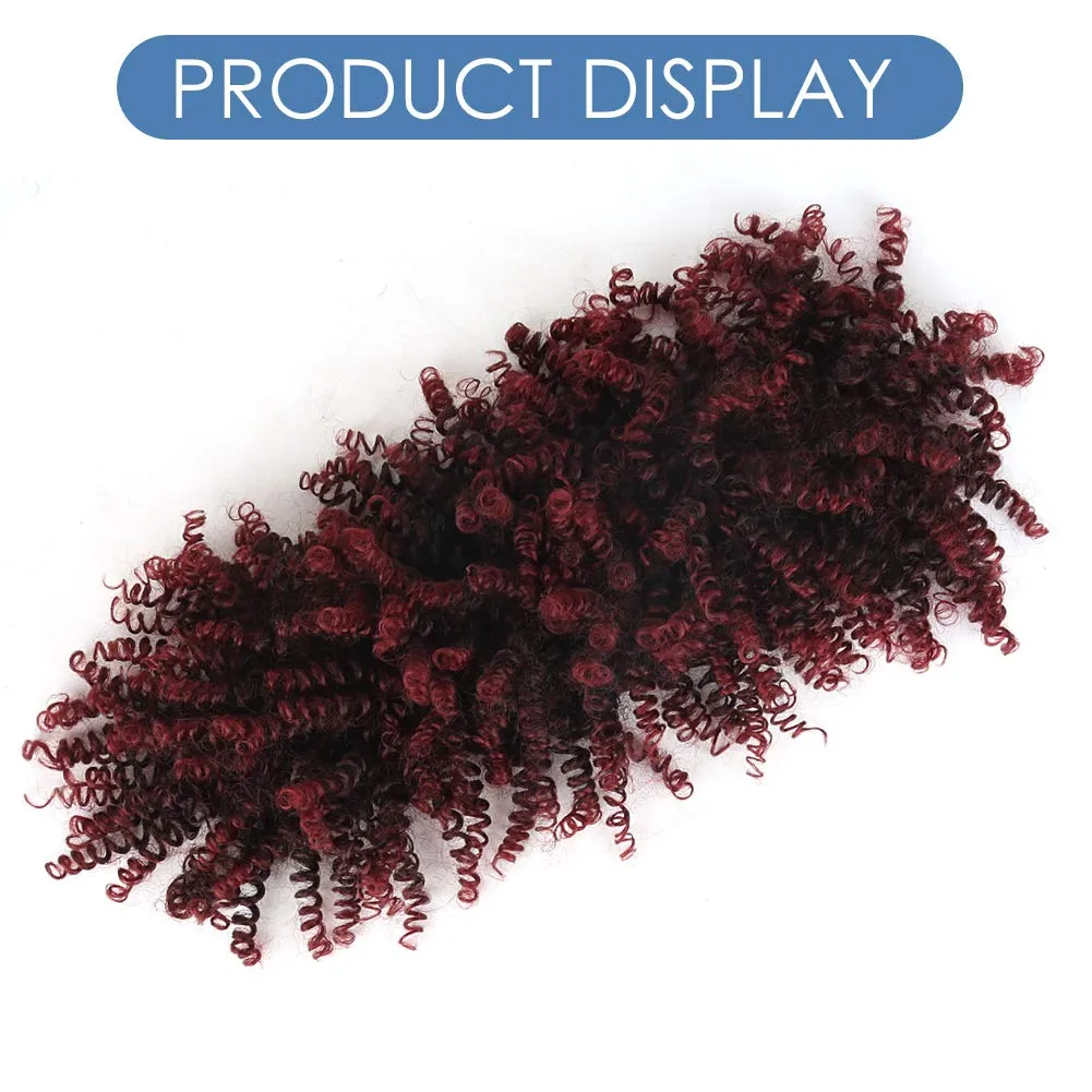 Aisaide High Puff Afro Ponytail Drawstring,Short Red Curly Ponytail Extension,Mohawk Kinky Synthetic Hair Bun with Bangs,Wrap Updo Clip in Hair Extensions with Six Clips and Two Comb(1B/BUG)