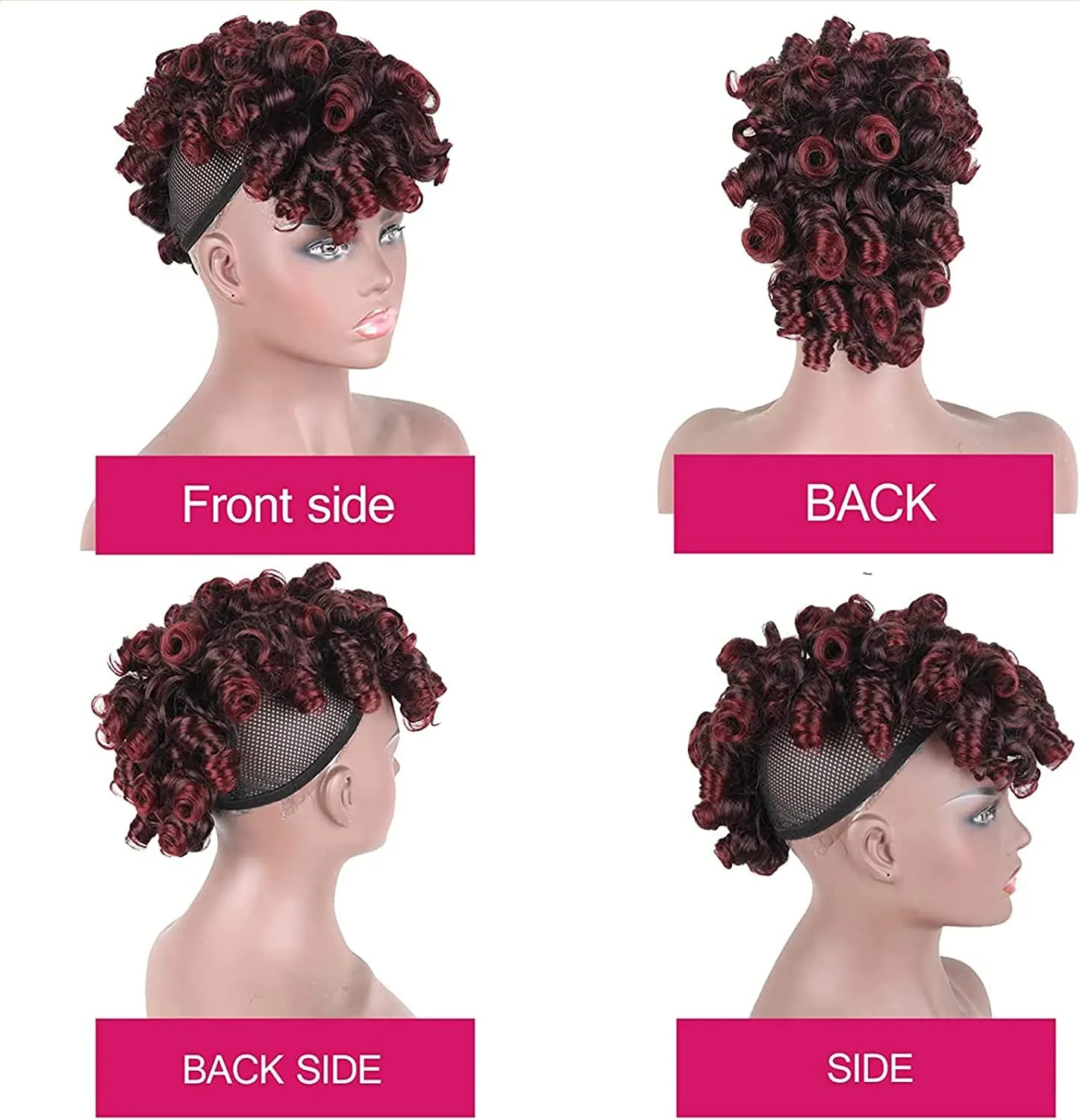 Aisaide Short Afro Curly Mohawk Wig Deep Curly Red Mohawk Ponytails with Bangs for Black Women,Synthetic Burgundy Curly Mohawk Ponytail Clip in Ponytail Hair Extensions Faux Hawk Ponytail 1B/Bug