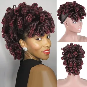 Aisaide Short Afro Curly Mohawk Wig Deep Curly Red Mohawk Ponytails with Bangs for Black Women,Synthetic Burgundy Curly Mohawk Ponytail Clip in Ponytail Hair Extensions Faux Hawk Ponytail 1B/Bug