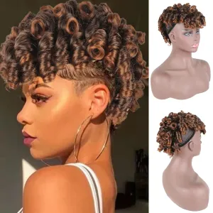 Aisaide Short Curly Mohawk Wig - Brown Curly Mohawk with Bangs for Black Women, Synthetic Blonde Afro Faux Hawk Clip in Ponytail Hair Extensions