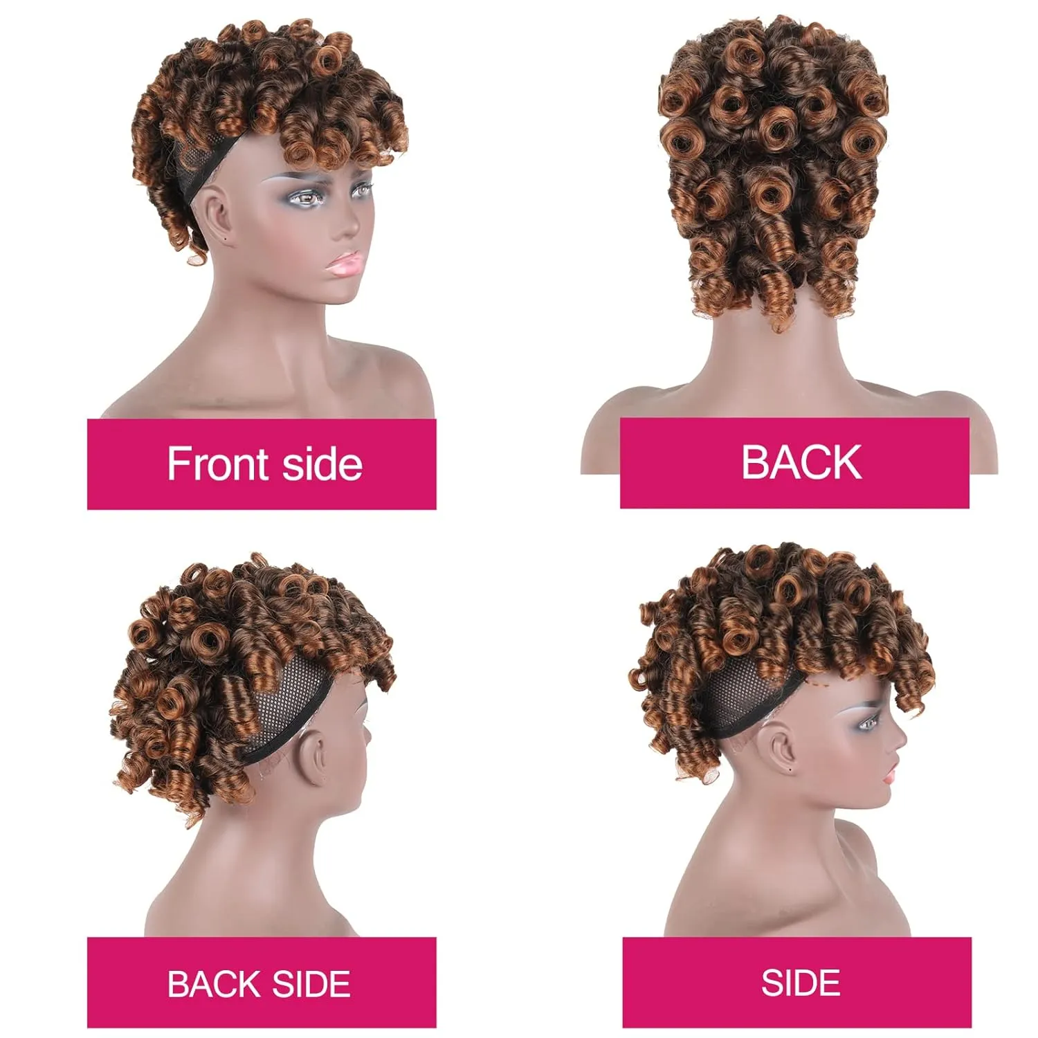 Aisaide Short Curly Mohawk Wig - Brown Curly Mohawk with Bangs for Black Women, Synthetic Blonde Afro Faux Hawk Clip in Ponytail Hair Extensions