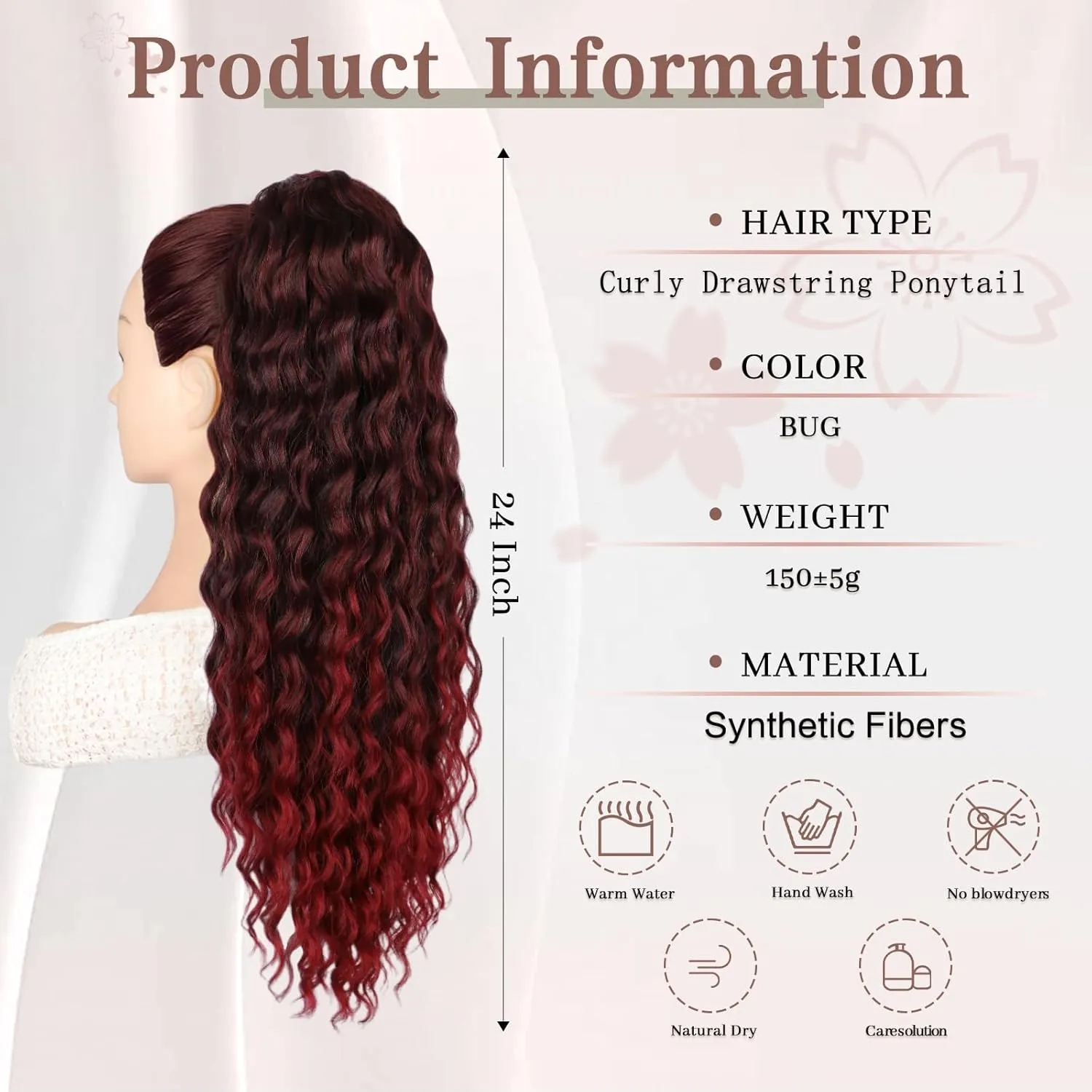 AISI BEAUTY Ponytail Extension Drawstring Ponytail for Black Women Synthetic Dark Brown Long Curly Pony Tails Hair Extensions Clip in Ponytails 24 Inch Hairpiece(T1B/BUG)