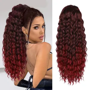 AISI BEAUTY Ponytail Extension Drawstring Ponytail for Black Women Synthetic Dark Brown Long Curly Pony Tails Hair Extensions Clip in Ponytails 24 Inch Hairpiece(T1B/BUG)
