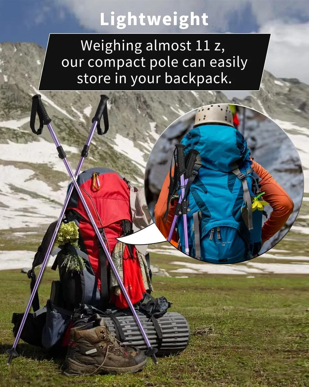 AISUNOURDOOR Lightweight Adjustable Trekking Poles, Aluminum Collapsible Travel Hiking or Walking Sticks for Women Children, with One Disposable Raincoat