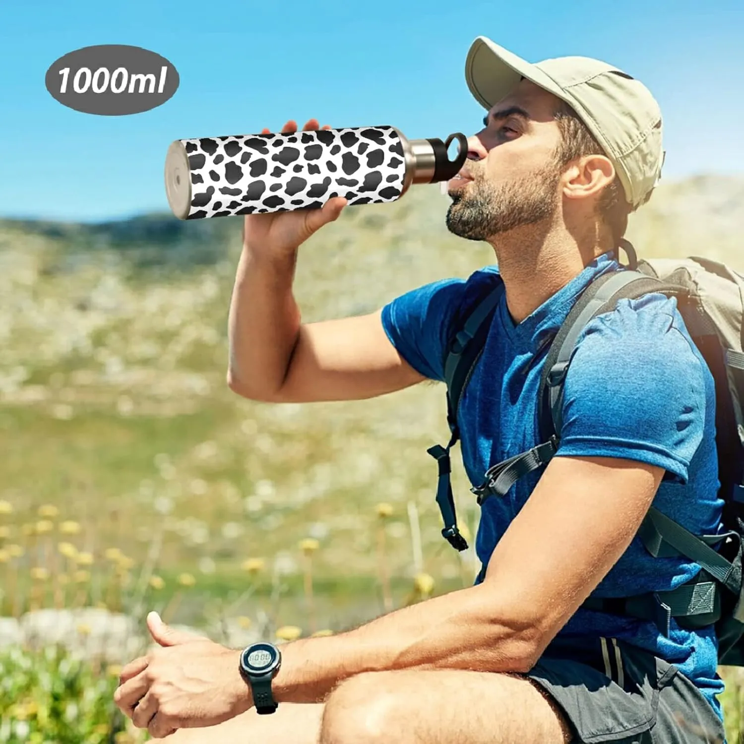 ALAZA Cow Skin Print Water Bottle with Straw Lid Vacuum Insulated Stainless Steel Thermo Flask Water Bottle 20oz