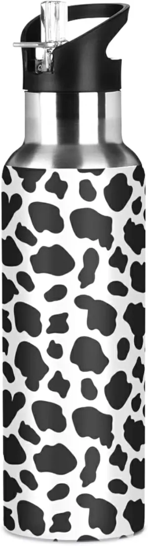 ALAZA Cow Skin Print Water Bottle with Straw Lid Vacuum Insulated Stainless Steel Thermo Flask Water Bottle 20oz